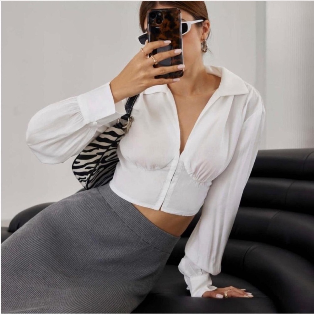 NWT Cider Corset White Collared Blouse Large